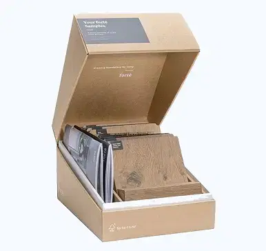Open corrugated box with samples