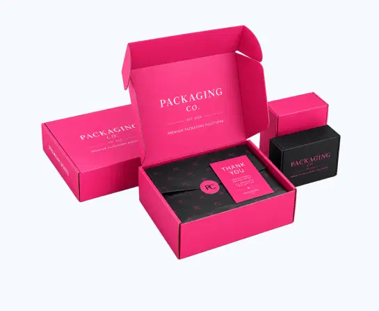 Custom luxury packaging with black box and gold ribbon