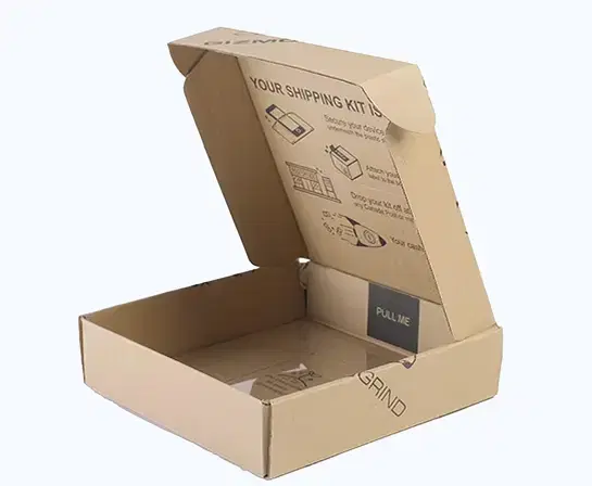 Open shipping box with instructions and pull tab