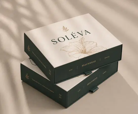 Custom luxury packaging with black box and gold ribbon