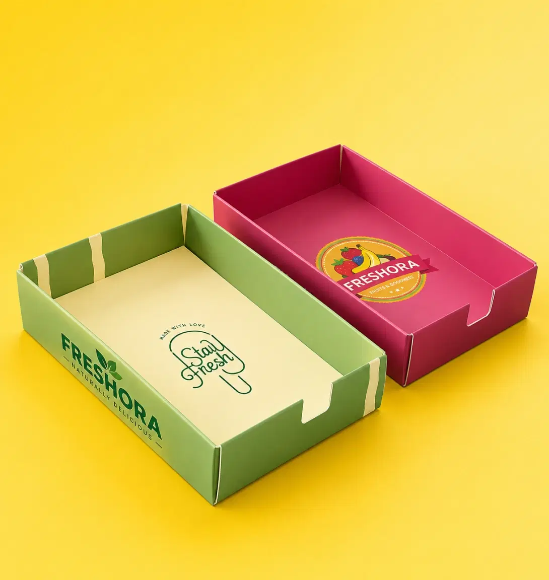 Two identical light brown cardboard boxes with clear plastic windows