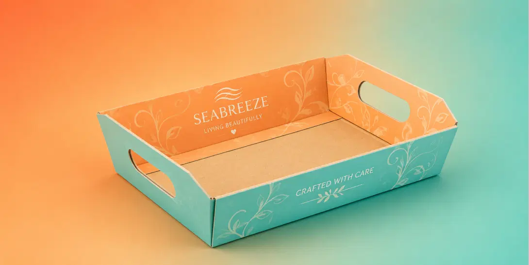 Small light brown cardboard box with curved handle