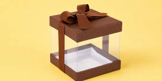 Small light brown cardboard box with curved handle
